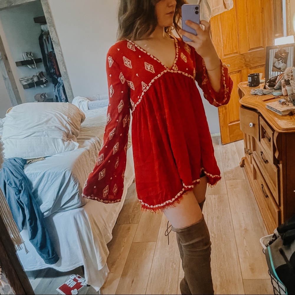 Free People Embroidered Mini Dress